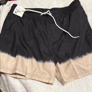 Original Use Black and Tan Swim Trunks with Color Block Design